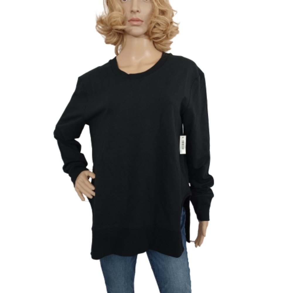Daily Ritual Women's Terry Cotton and Modal Pullover Sweater Top With Cutouts